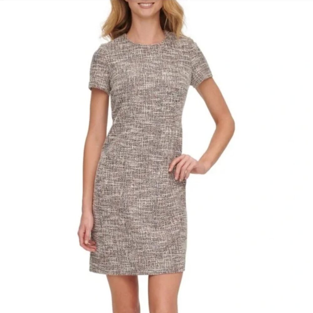 Calvin Klein Multicolored Tweed Short Sleeve Ponte Shift Dress